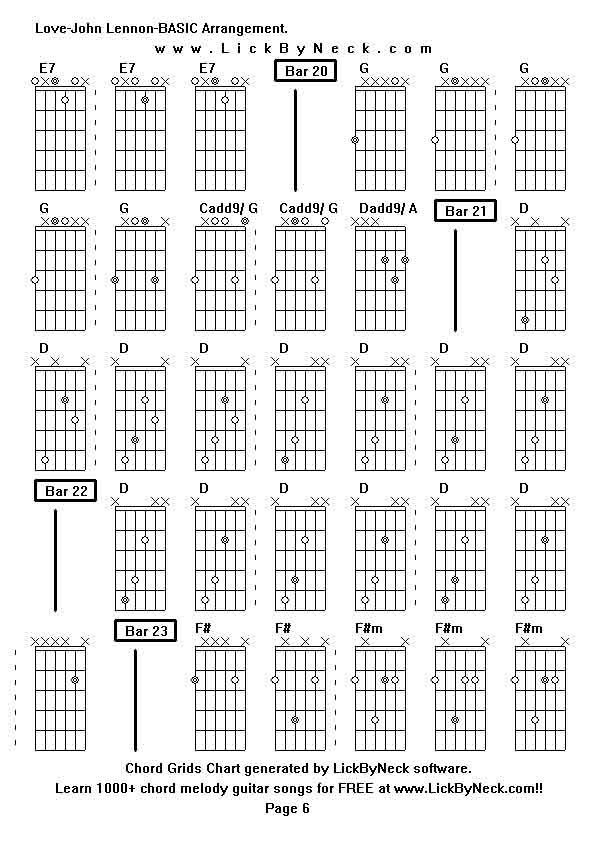 Chord Grids Chart of chord melody fingerstyle guitar song-Love-John Lennon-BASIC Arrangement,generated by LickByNeck software.